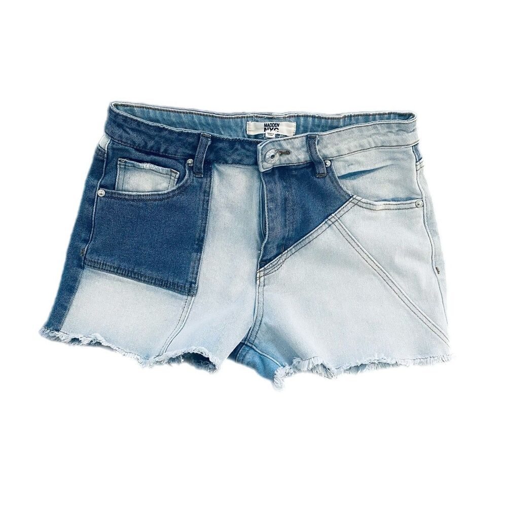 Madden NYC Patchwork Denim Shorts Juniors 7 Colorblock Cut Off